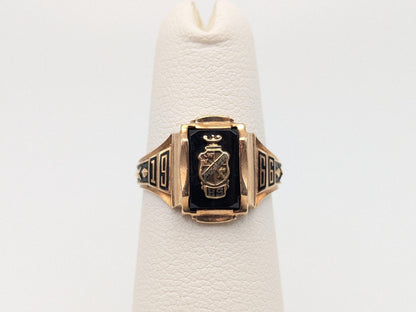 10k Vintage Solid 10k Yellow Gold Onyx  1966 High School Ring. 10k Pinky Ring.