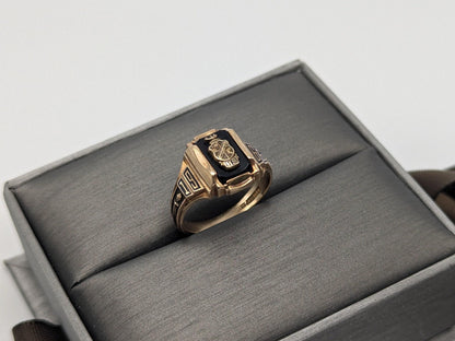 10k Vintage Solid 10k Yellow Gold Onyx  1966 High School Ring. 10k Pinky Ring.
