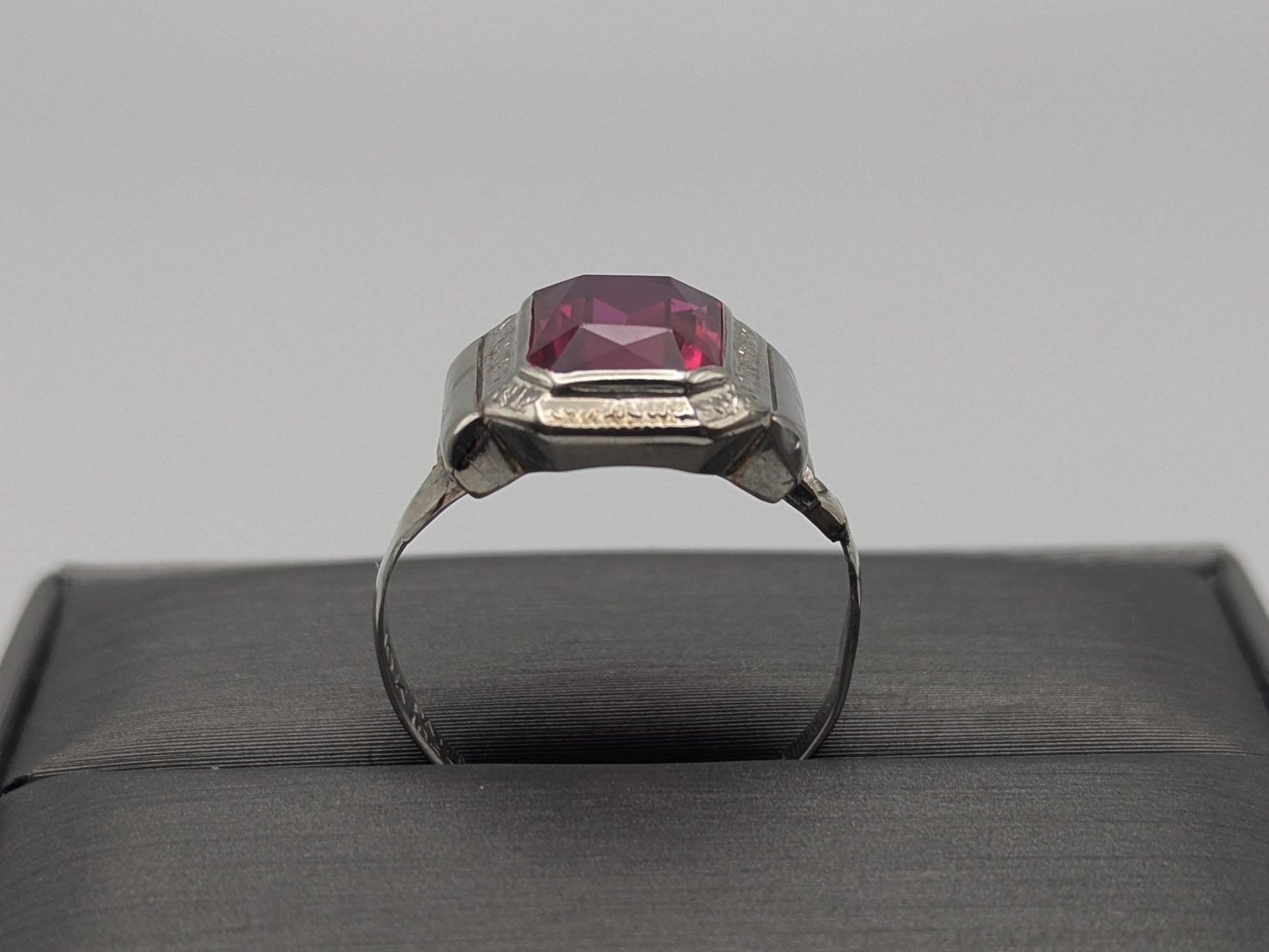10k White Gold Ruby Art Deco Ring Promise Engagement Wedding Band