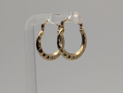10k Yellow Gold Classic Small Hoop Hammered Round Earrings Dainty Gold Hoops