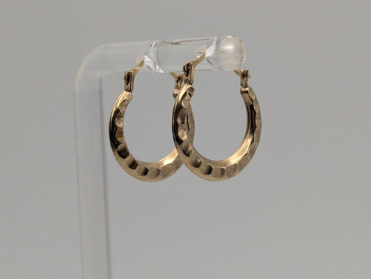10k Yellow Gold Classic Small Hoop Hammered Round Earrings Dainty Gold Hoops