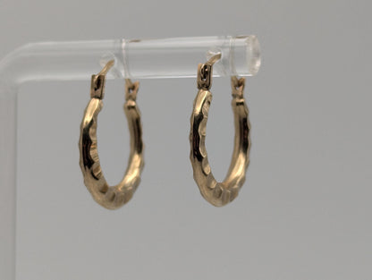 10k Yellow Gold Classic Small Hoop Hammered Round Earrings Dainty Gold Hoops