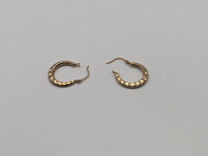 10k Yellow Gold Classic Small Hoop Hammered Round Earrings Dainty Gold Hoops