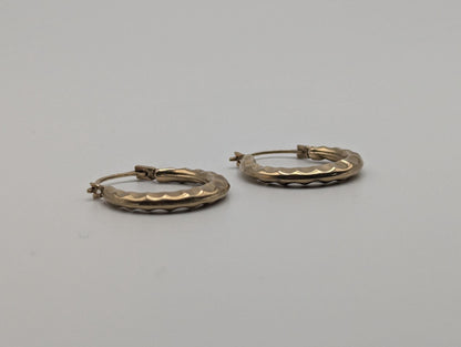 10k Yellow Gold Classic Small Hoop Hammered Round Earrings Dainty Gold Hoops