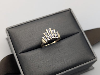 10k Yellow Gold Diamond .25 ctw Crown Style Ring. Cocktail Diamond Ring.