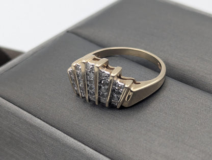 10k Yellow Gold Diamond .25 ctw Crown Style Ring. Cocktail Diamond Ring.