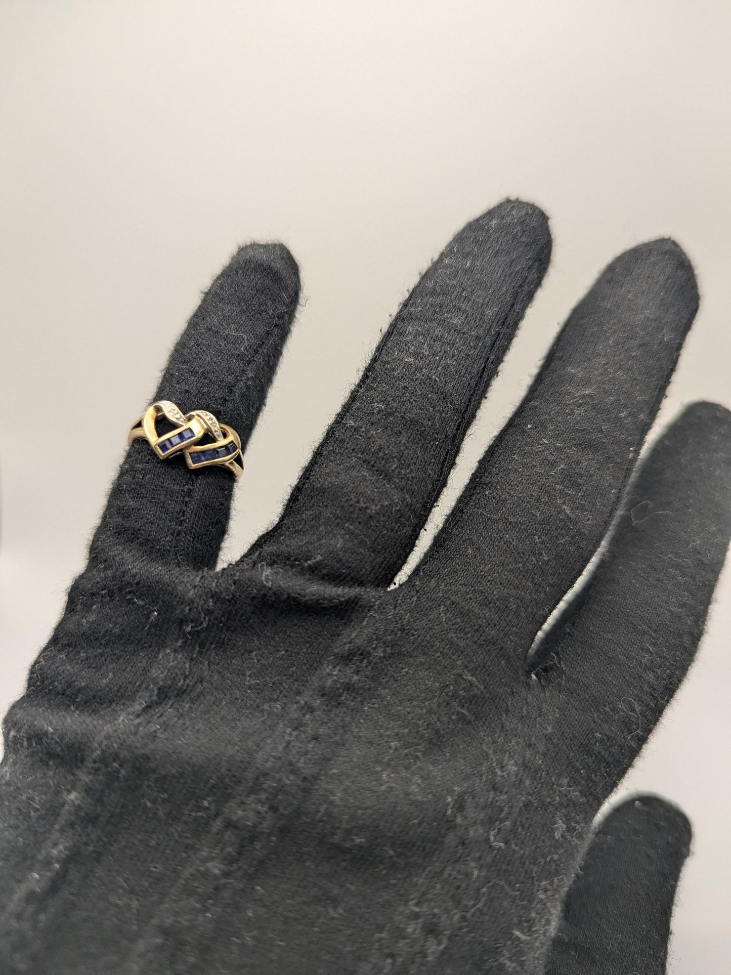 10k Yellow Gold Diamond & Topaz Two Hearts Promise Love Ring Heart Double Heart