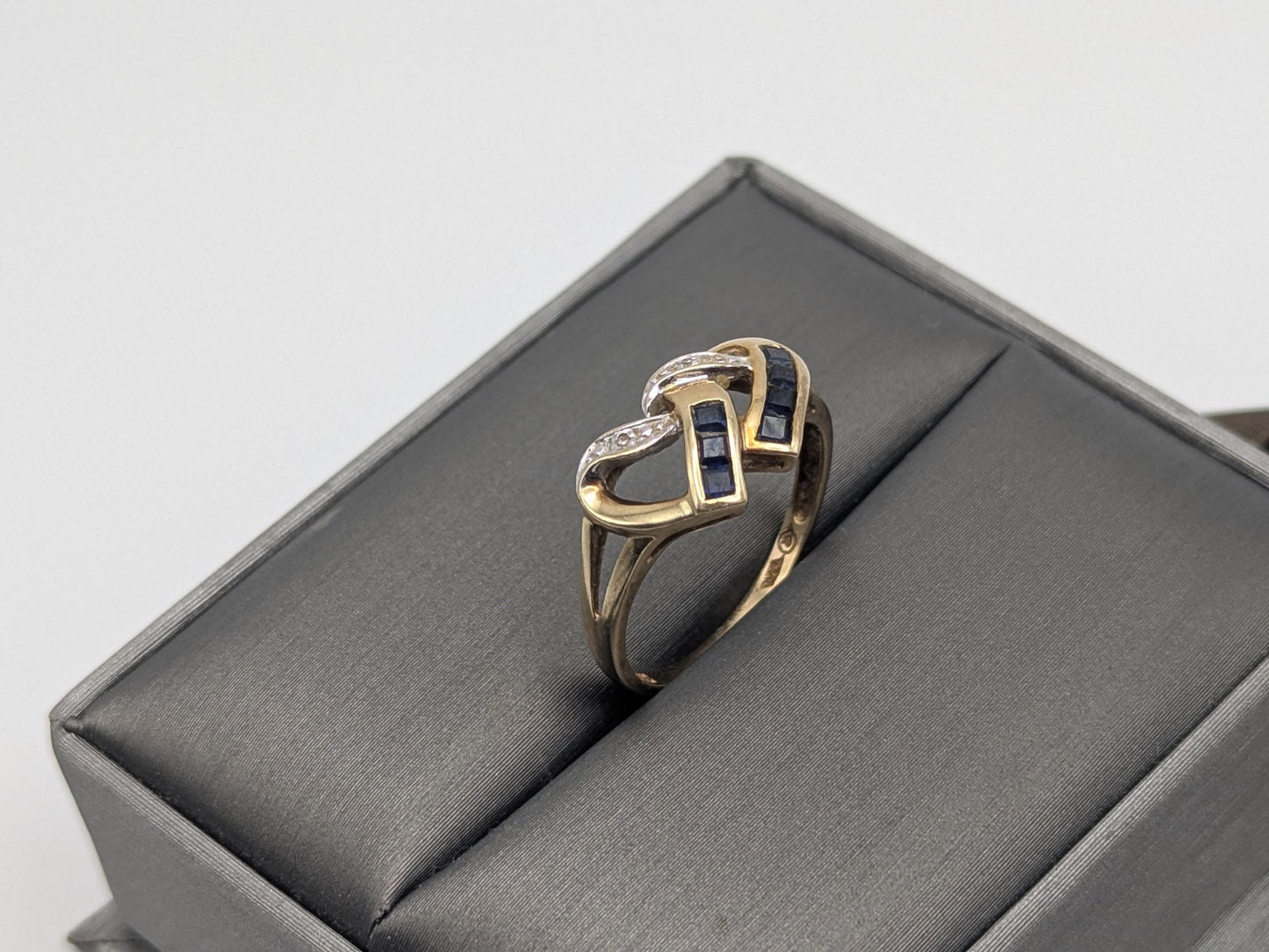 10k Yellow Gold Diamond & Topaz Two Hearts Promise Love Ring Heart Double Heart
