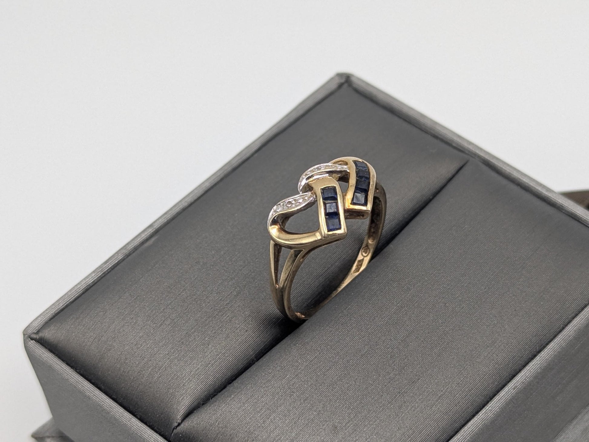 10k Yellow Gold Diamond & Topaz Two Hearts Promise Love Ring Heart Double Heart