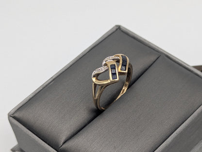 10k Yellow Gold Diamond & Topaz Two Hearts Promise Love Ring Heart Double Heart