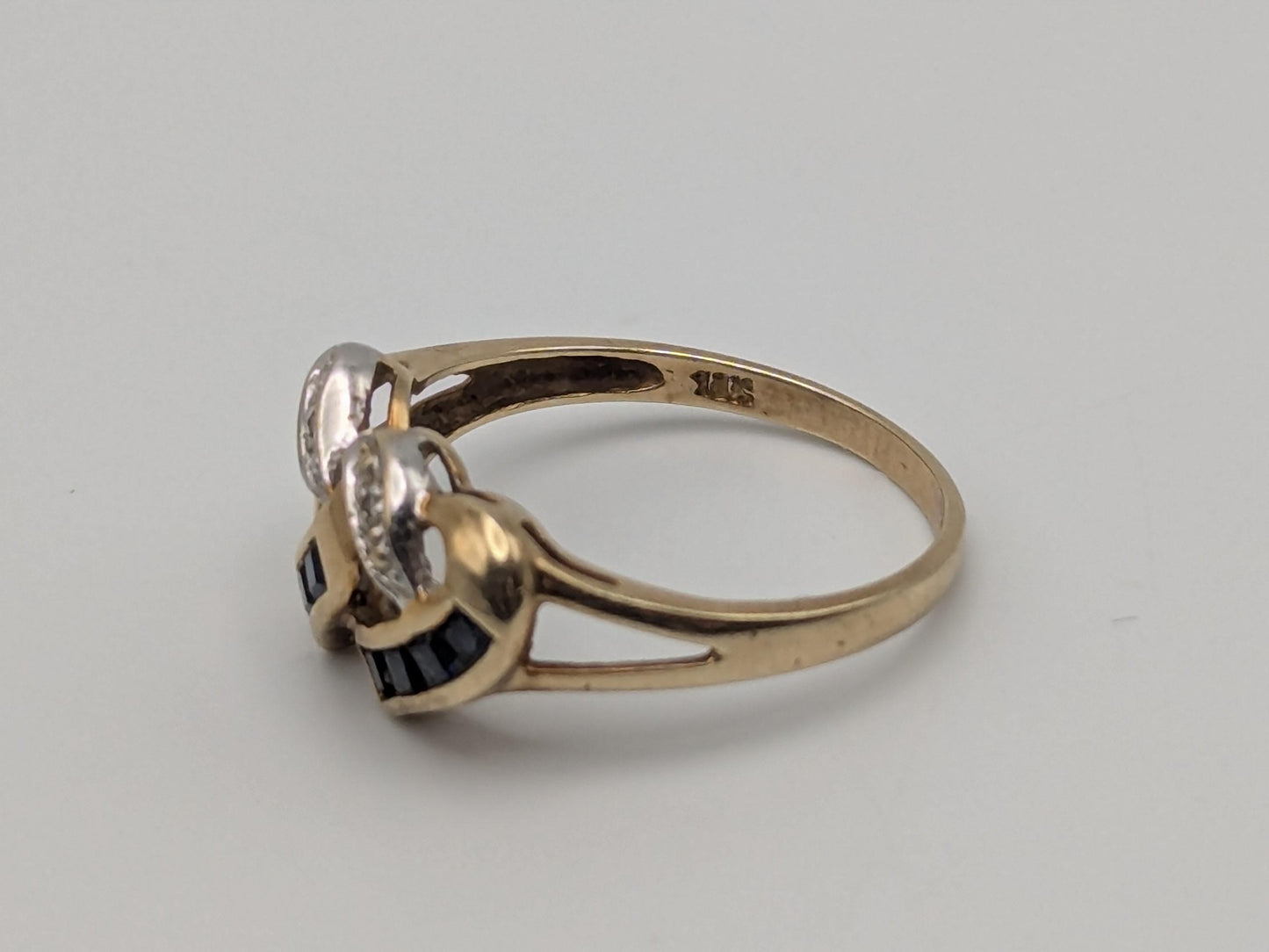 10k Yellow Gold Diamond & Topaz Two Hearts Promise Love Ring Heart Double Heart