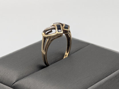 10k Yellow Gold Diamond & Topaz Two Hearts Promise Love Ring Heart Double Heart