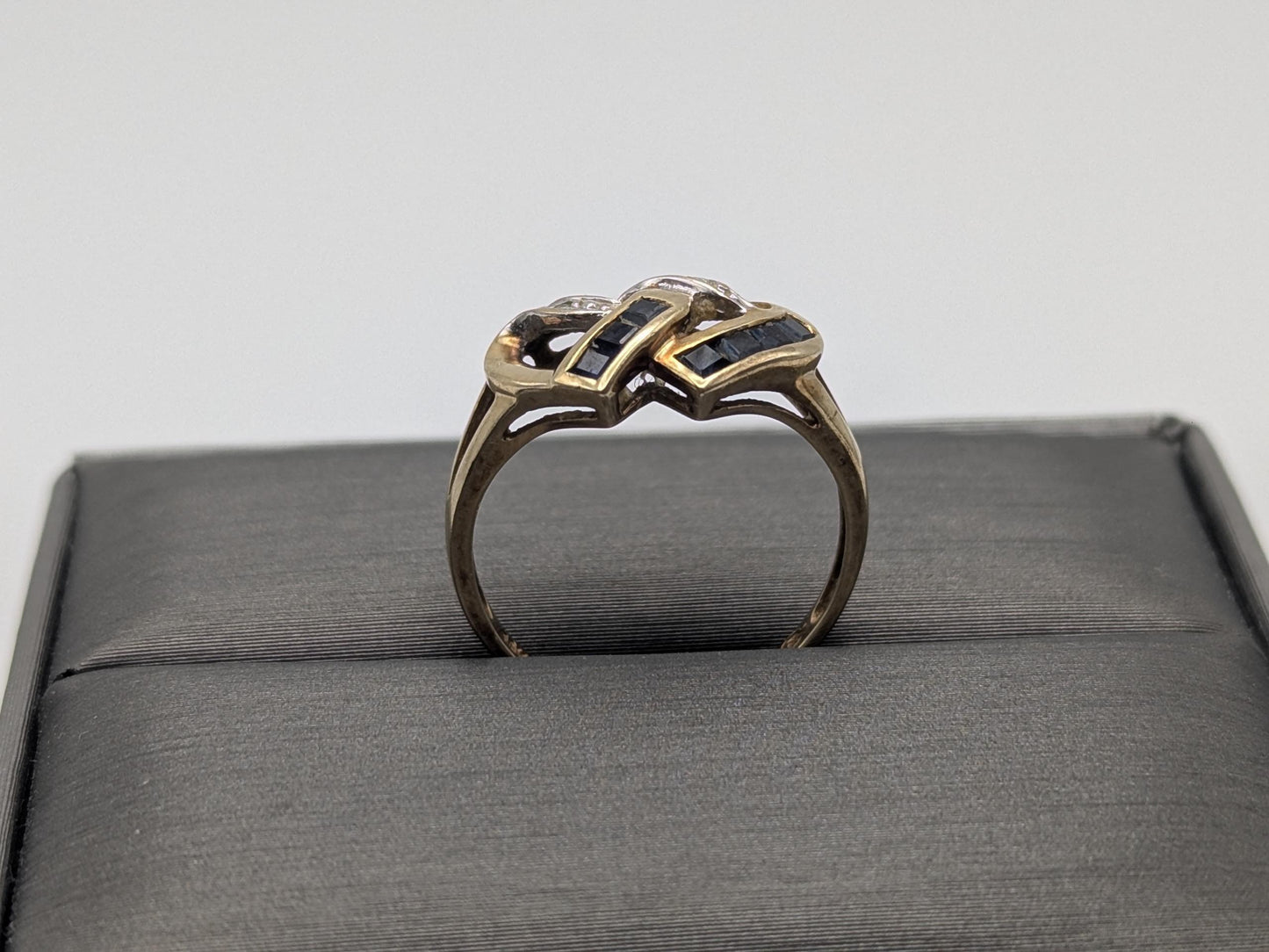 10k Yellow Gold Diamond & Topaz Two Hearts Promise Love Ring Heart Double Heart