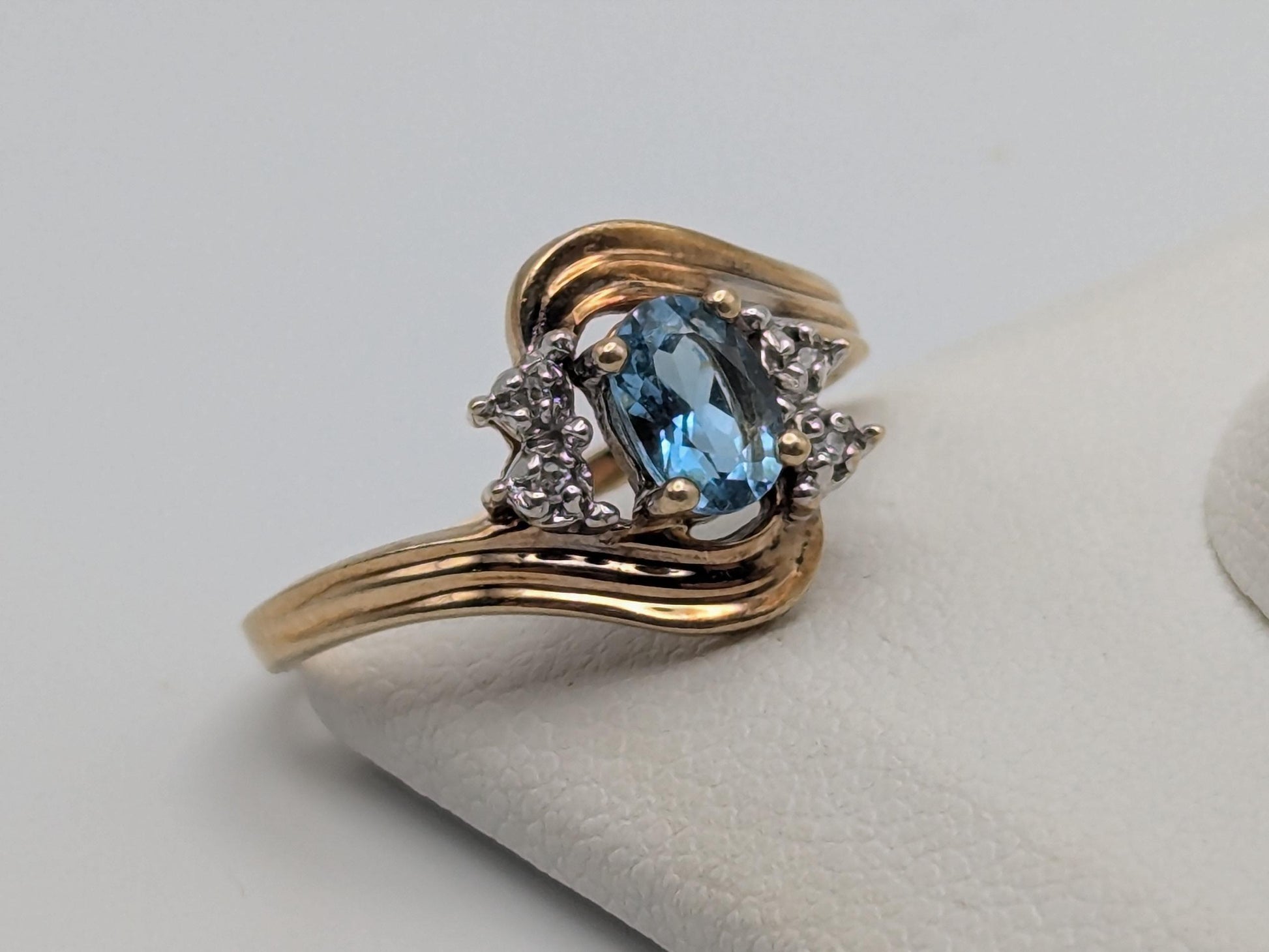 10k Yellow Gold Diamond and Blue Topaz Cocktail Ring