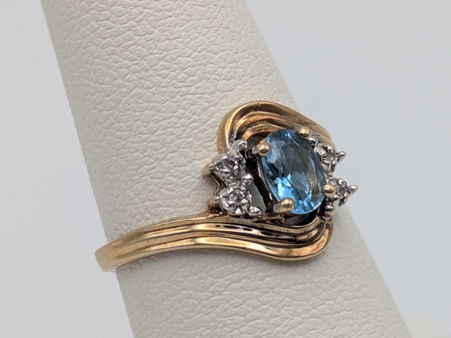 10k Yellow Gold Diamond and Blue Topaz Cocktail Ring