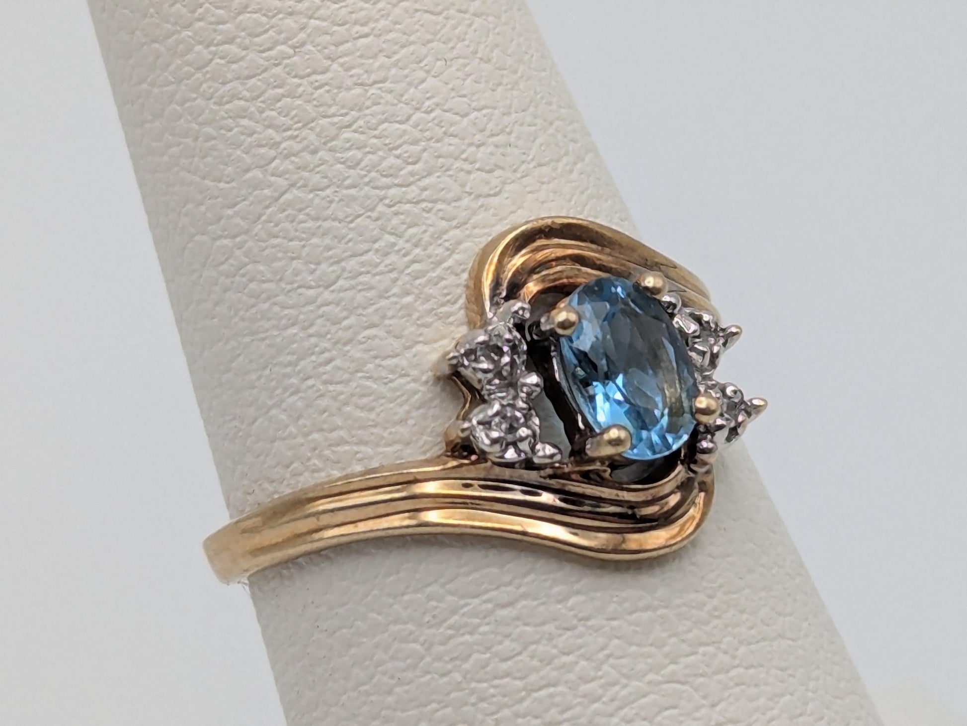10k Yellow Gold Diamond and Blue Topaz Cocktail Ring