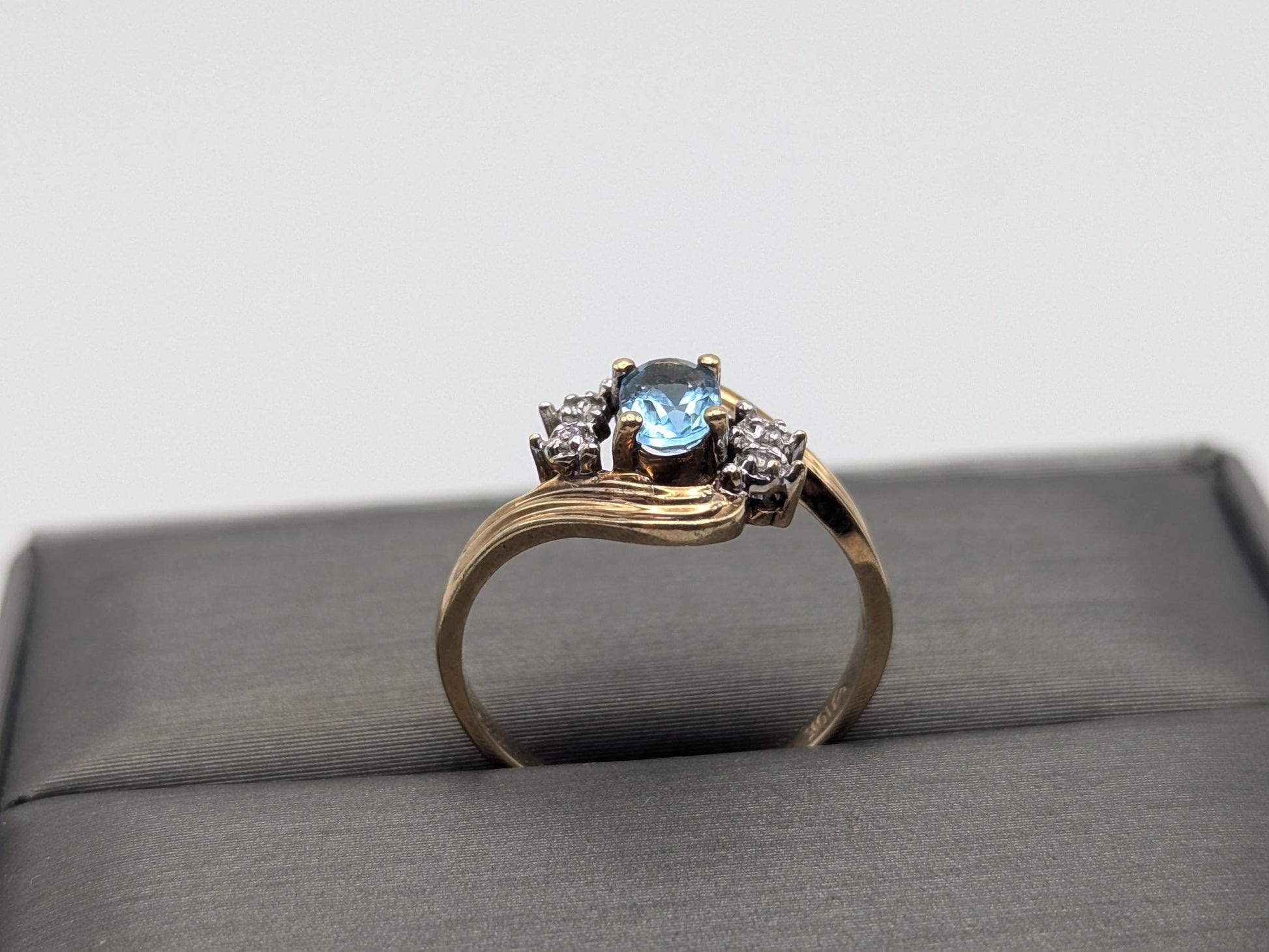 10k Yellow Gold Diamond and Blue Topaz Cocktail Ring