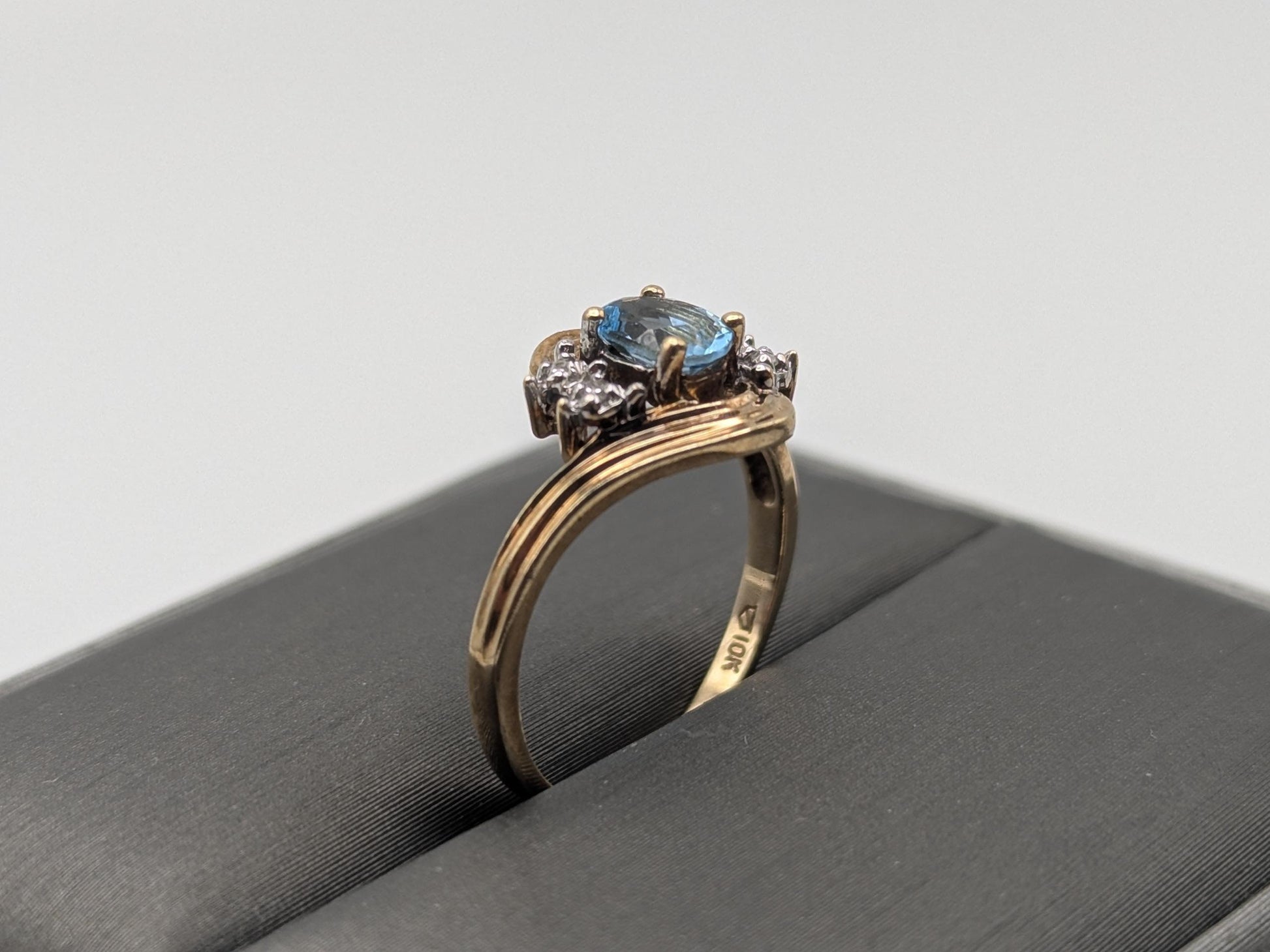 10k Yellow Gold Diamond and Blue Topaz Cocktail Ring
