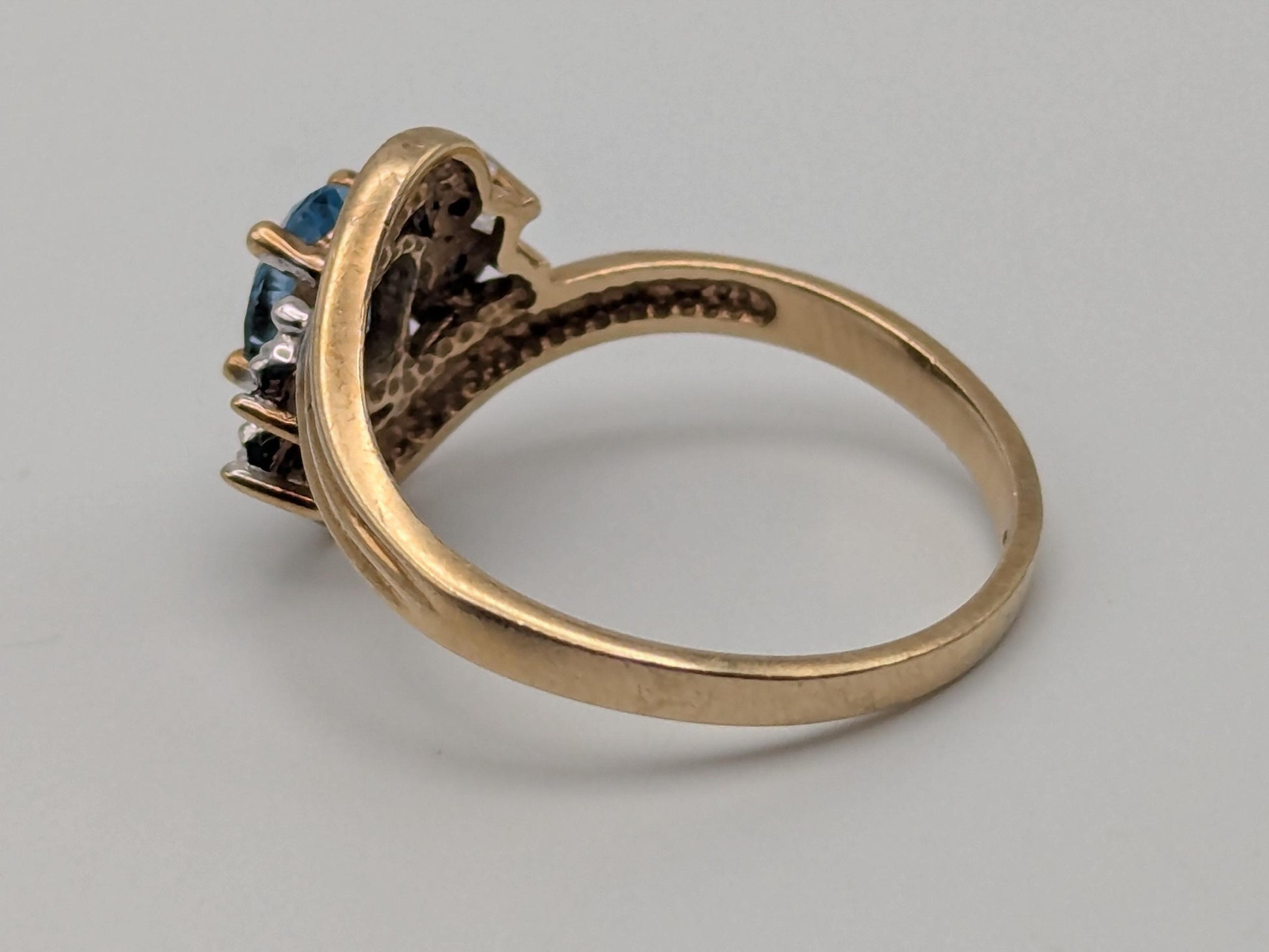 10k Yellow Gold Diamond and Blue Topaz Cocktail Ring