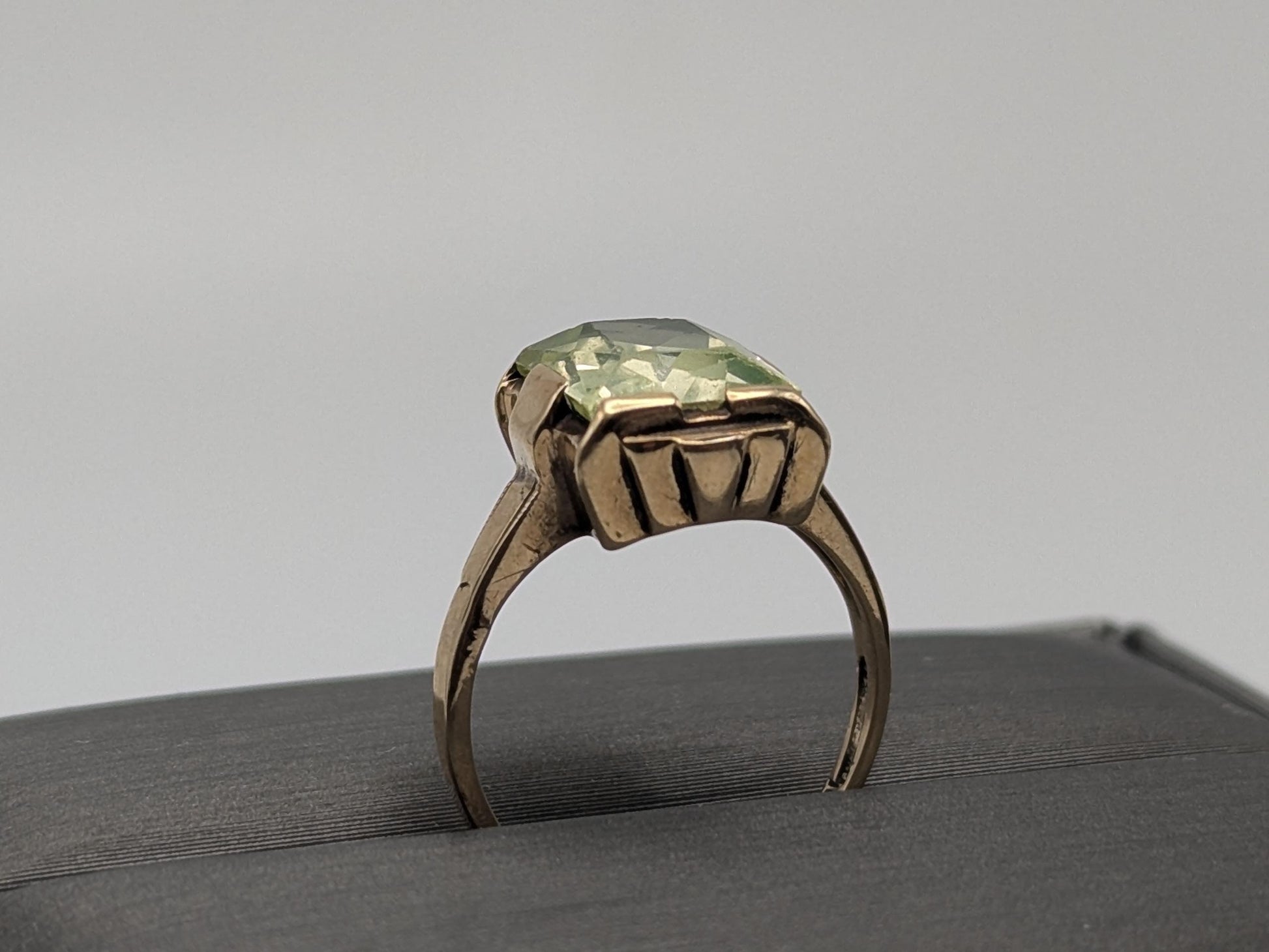 10k Yellow Gold Green Spinel Statement Ring Cocktail Ring