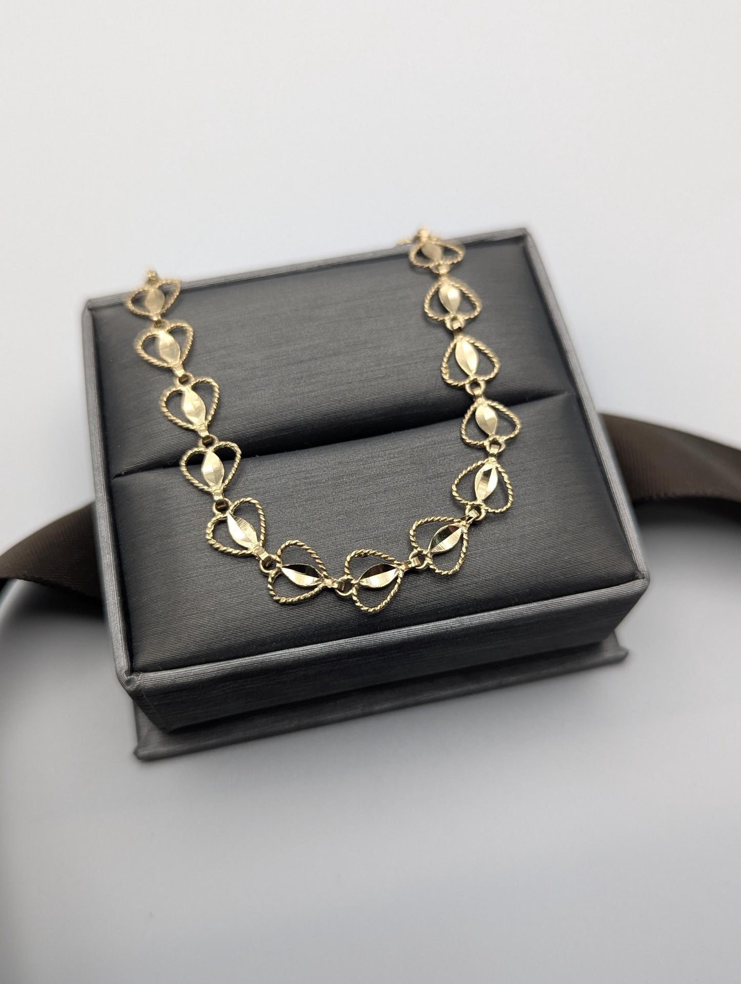 10k Yellow Gold  Heart Bracelets Women  Bracelet 7" Heart Chain Link Bracelet