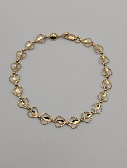 10k Yellow Gold  Heart Bracelets Women  Bracelet 7" Heart Chain Link Bracelet