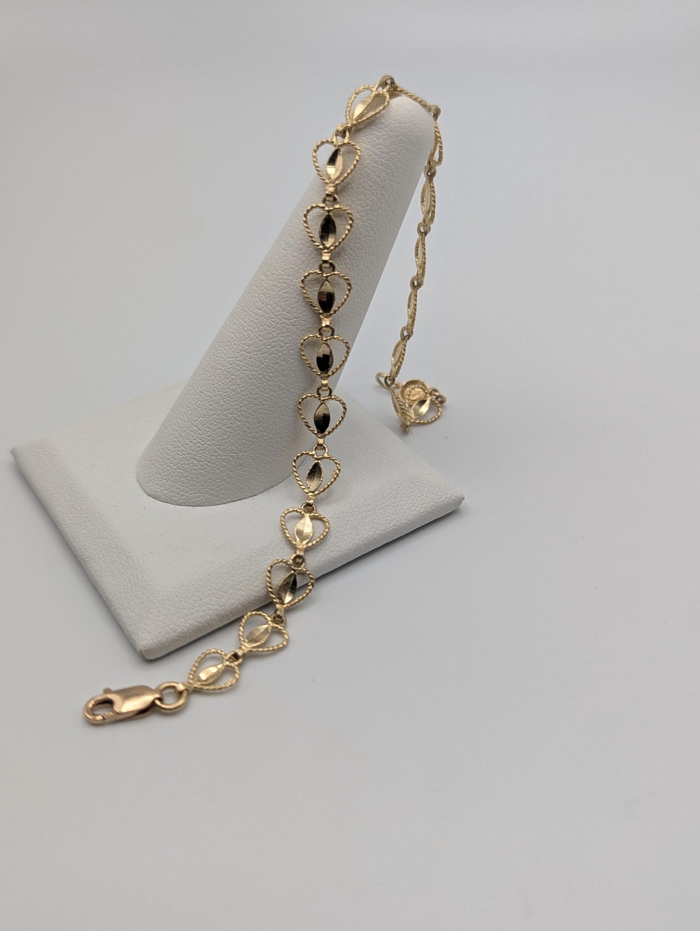10k Yellow Gold  Heart Bracelets Women  Bracelet 7" Heart Chain Link Bracelet