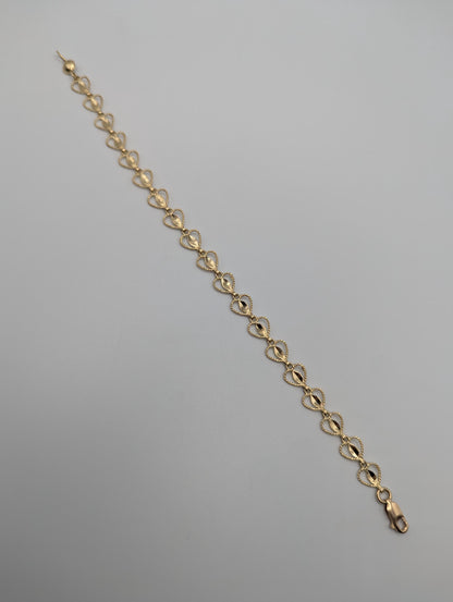 10k Yellow Gold  Heart Bracelets Women  Bracelet 7" Heart Chain Link Bracelet