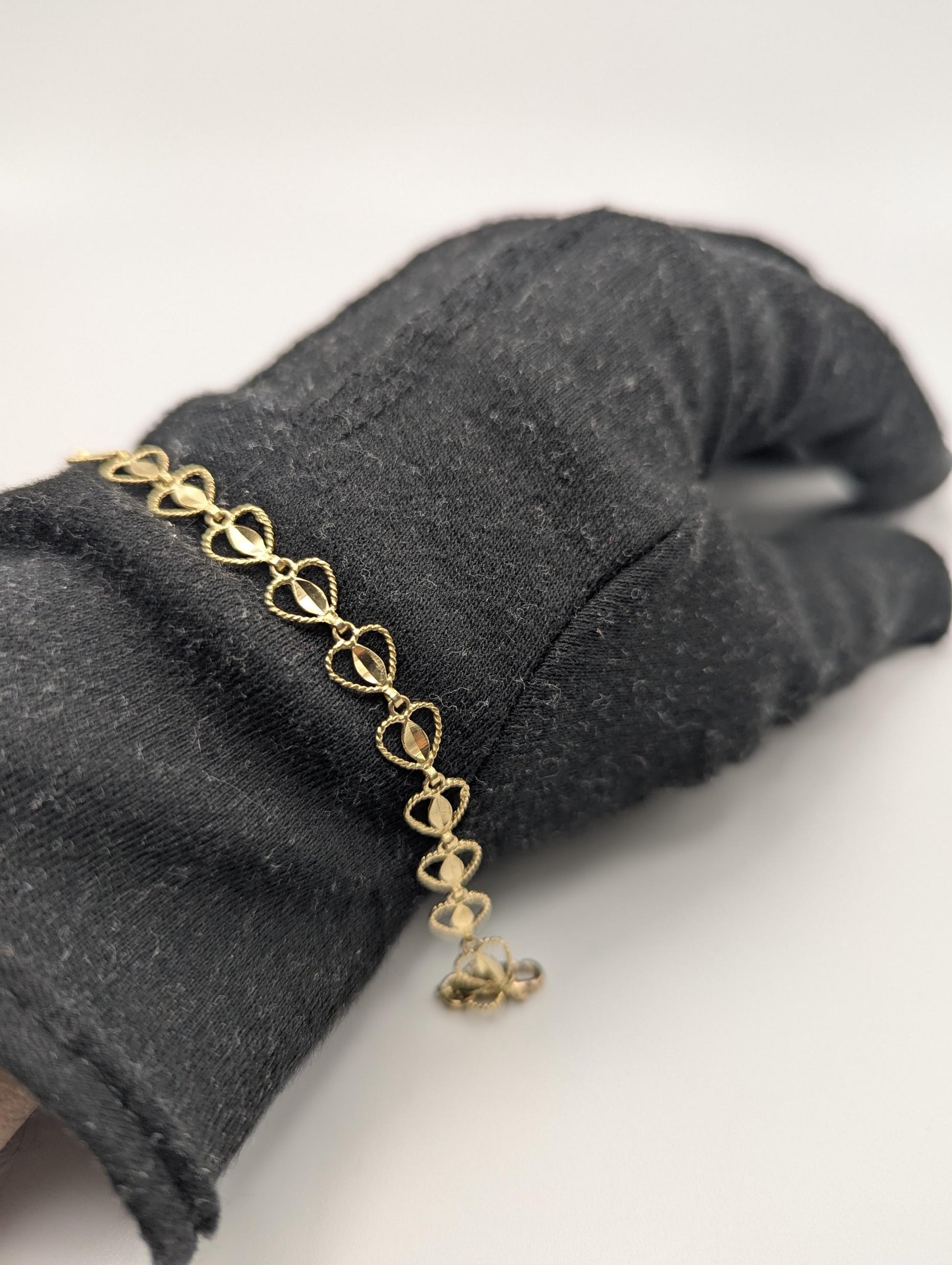 10k Yellow Gold  Heart Bracelets Women  Bracelet 7" Heart Chain Link Bracelet