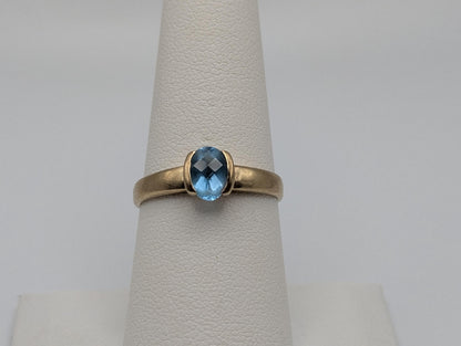 10k Yellow Gold London Topaz Ring Wedding Cocktail Statement Ring.