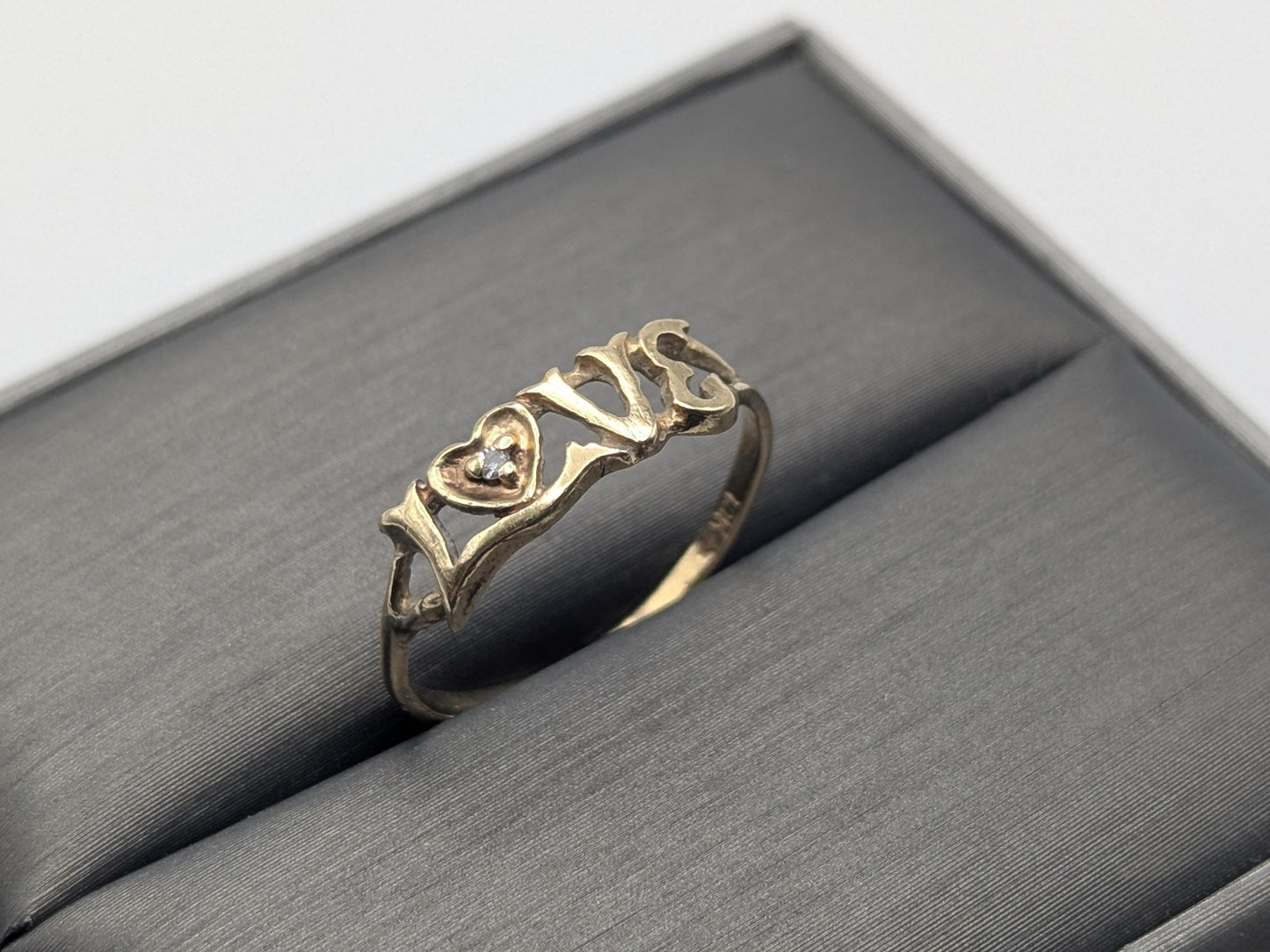 10k Yellow Gold Love Diamond Ring Promise Band Pinky Ring.