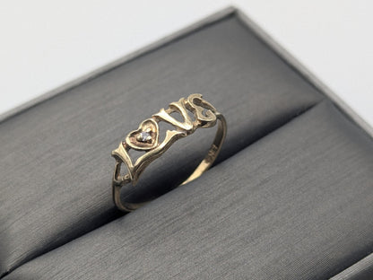 10k Yellow Gold Love Diamond Ring Promise Band Pinky Ring.