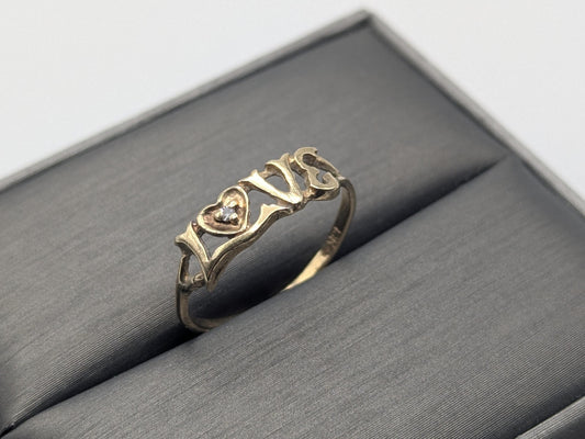 10k Yellow Gold Love Diamond Ring Promise Band Pinky Ring.