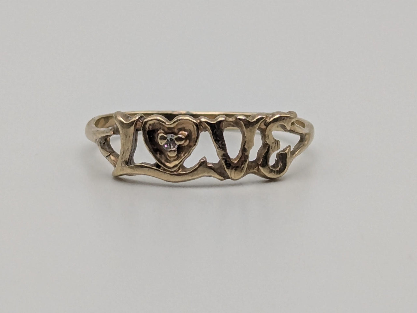10k Yellow Gold Love Diamond Ring Promise Band Pinky Ring.
