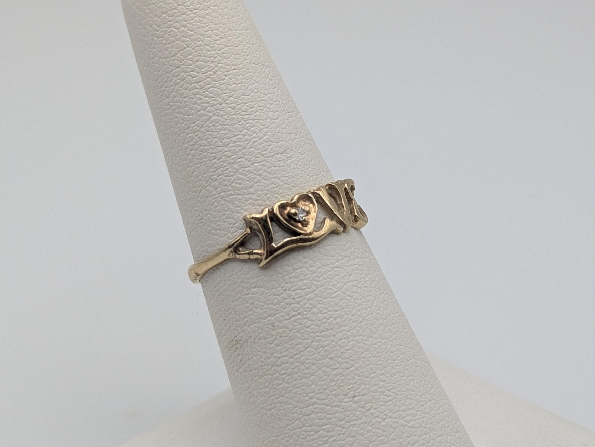 10k Yellow Gold Love Diamond Ring Promise Band Pinky Ring.