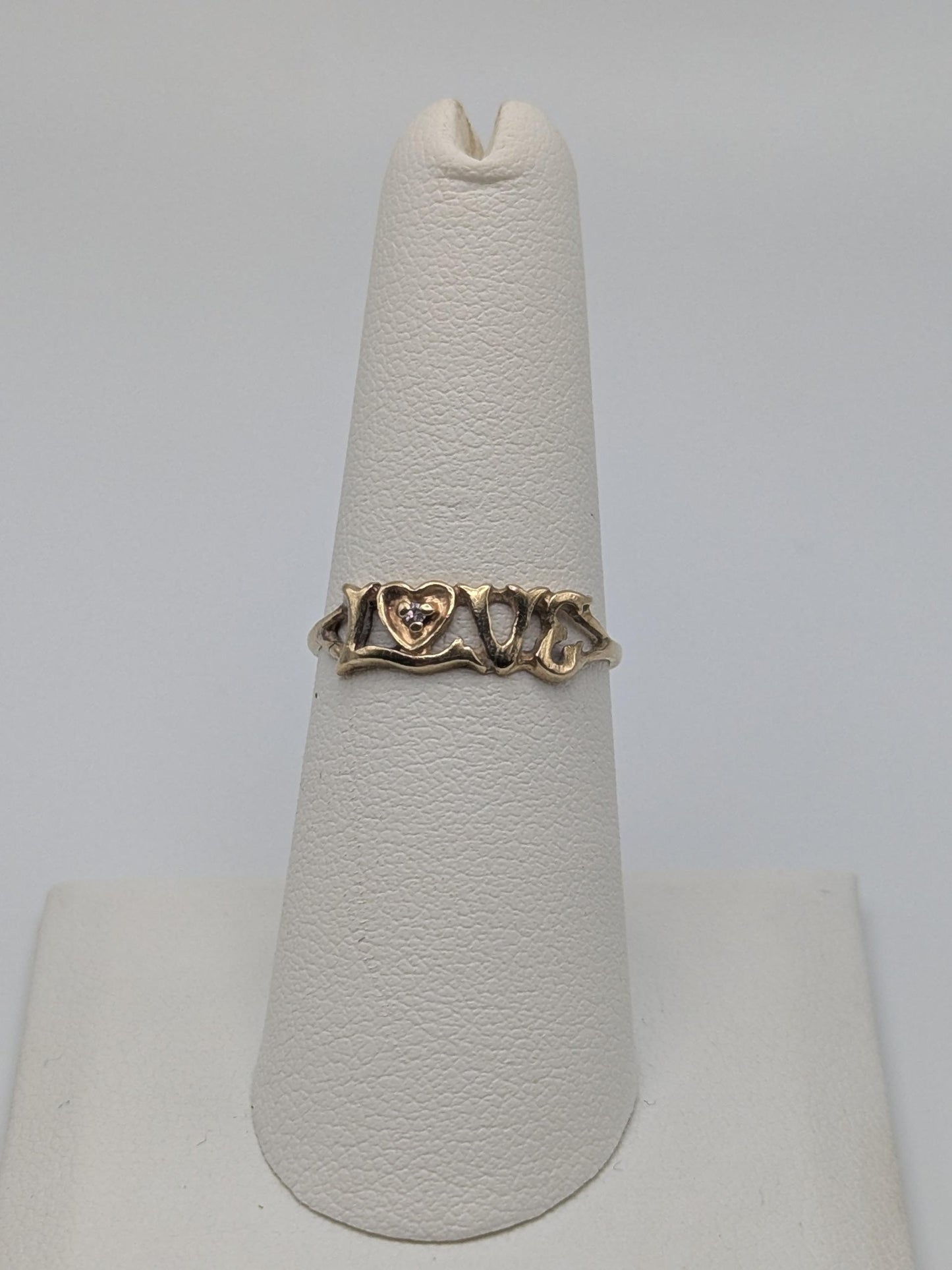 10k Yellow Gold Love Diamond Ring Promise Band Pinky Ring.