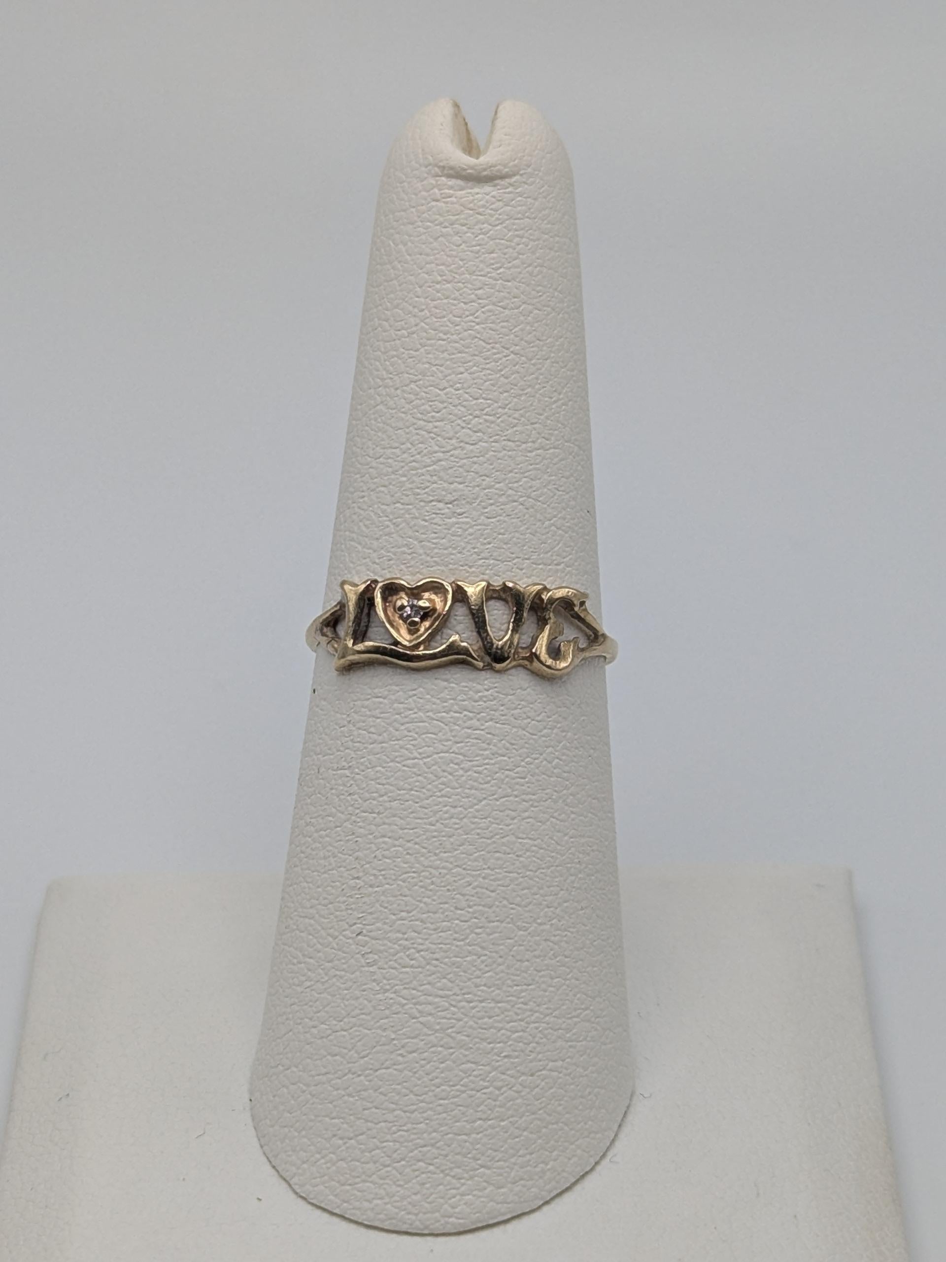 10k Yellow Gold Love Diamond Ring Promise Band Pinky Ring.
