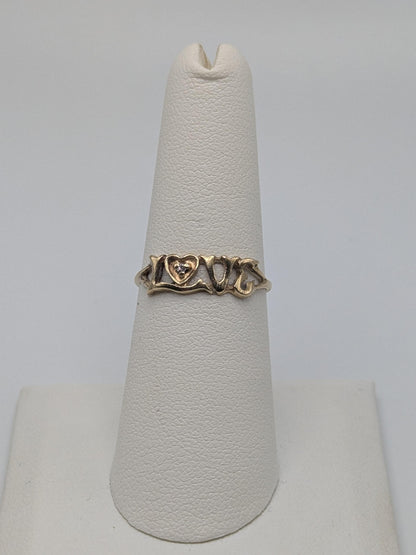 10k Yellow Gold Love Diamond Ring Promise Band Pinky Ring.