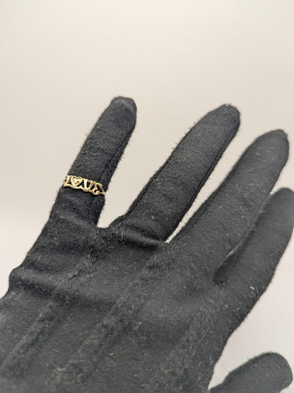 10k Yellow Gold Love Diamond Ring Promise Band Pinky Ring.