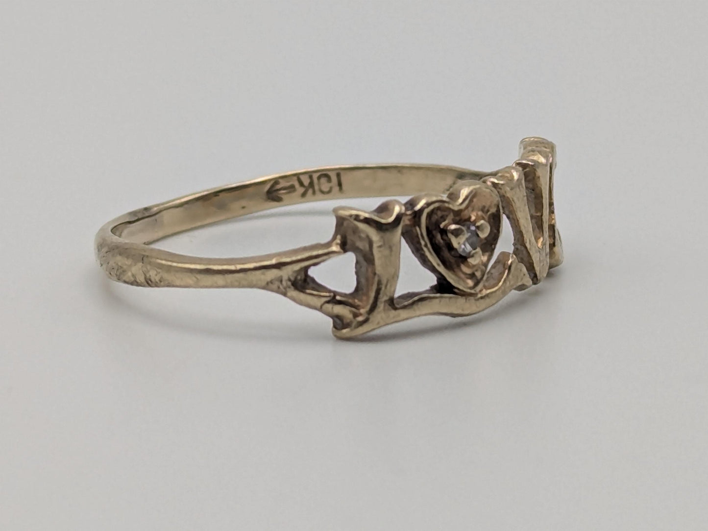 10k Yellow Gold Love Diamond Ring Promise Band Pinky Ring.