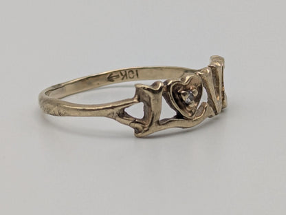 10k Yellow Gold Love Diamond Ring Promise Band Pinky Ring.
