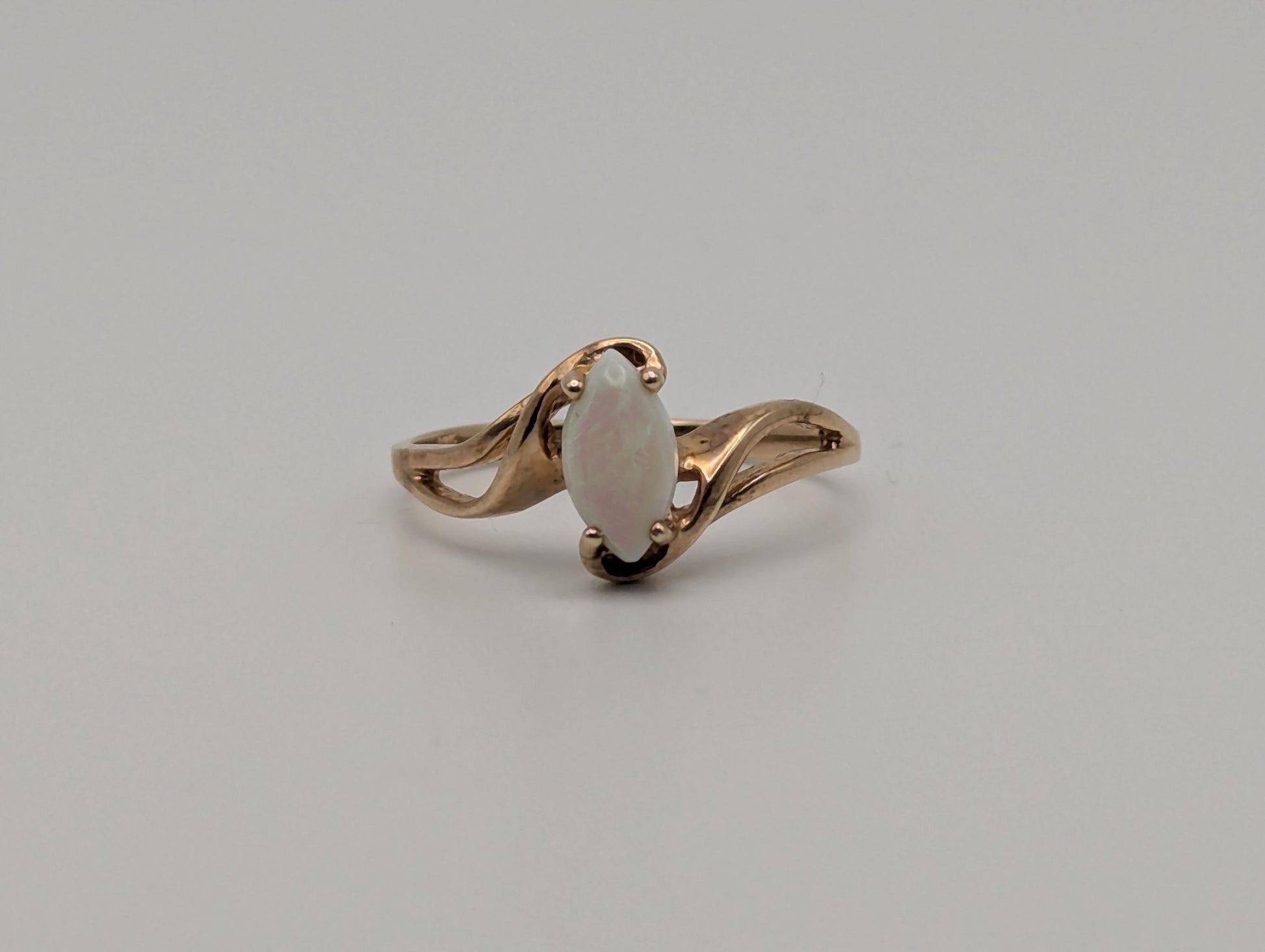 10k Yellow Gold Marquise Oval Opal Ring Wedding Statement Band Promise Ring