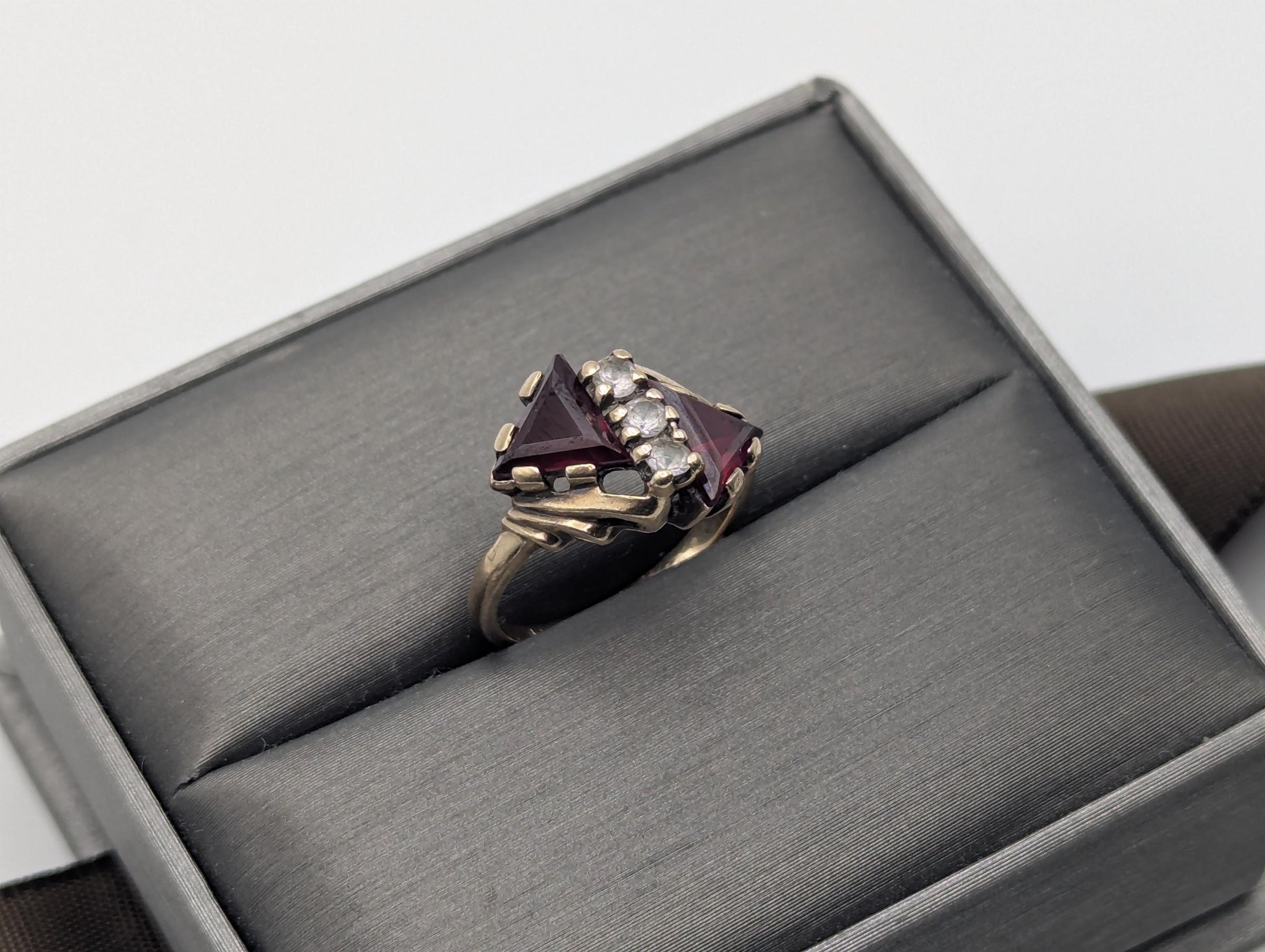 10k Yellow Gold Ruby & Quartz Ring Promise Engagement Wedding band