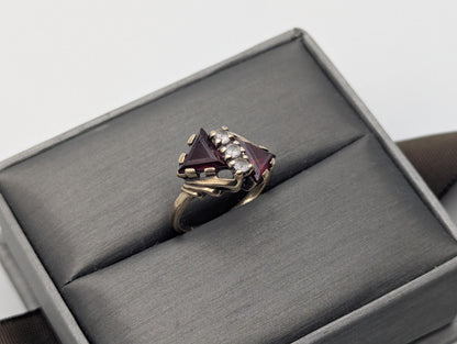 10k Yellow Gold Ruby & Quartz Ring Promise Engagement Wedding band
