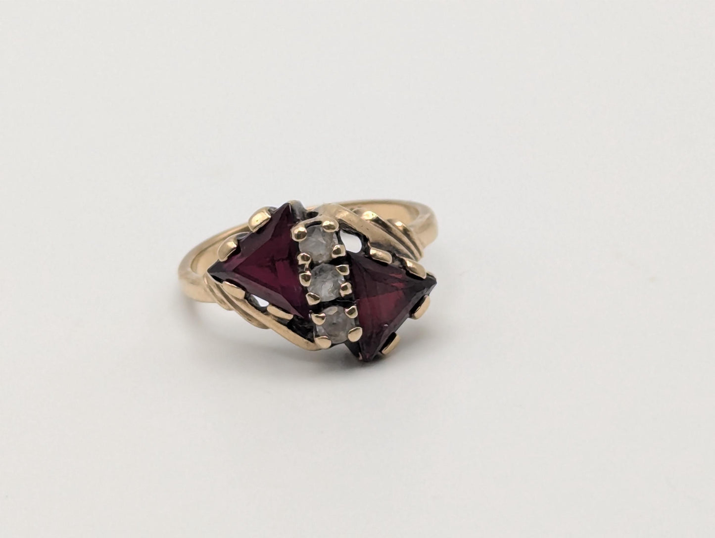 10k Yellow Gold Ruby & Quartz Ring Promise Engagement Wedding band