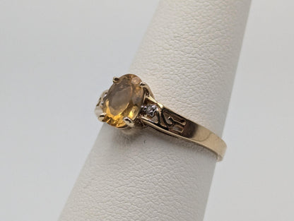 10k Yellow Gold Solitare Citrine Diamond Cocktail Band Promise Ring