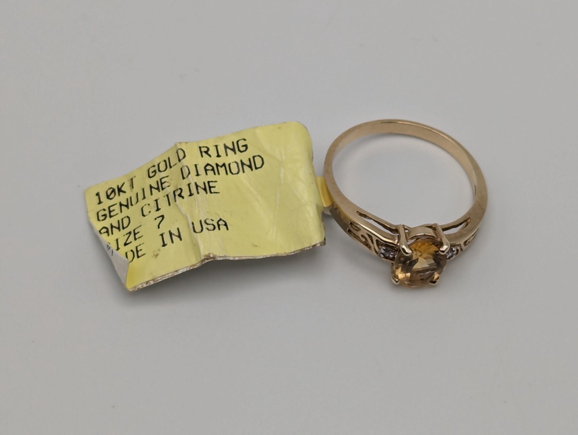 10k Yellow Gold Solitare Citrine Diamond Cocktail Band Promise Ring