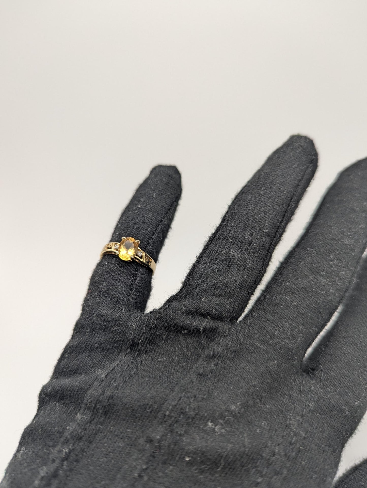 10k Yellow Gold Solitare Citrine Diamond Cocktail Band Promise Ring