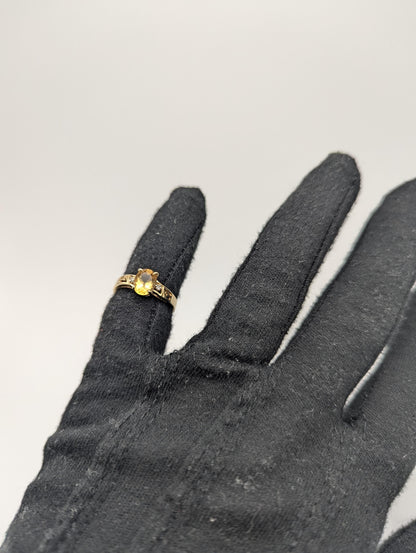 10k Yellow Gold Solitare Citrine Diamond Cocktail Band Promise Ring