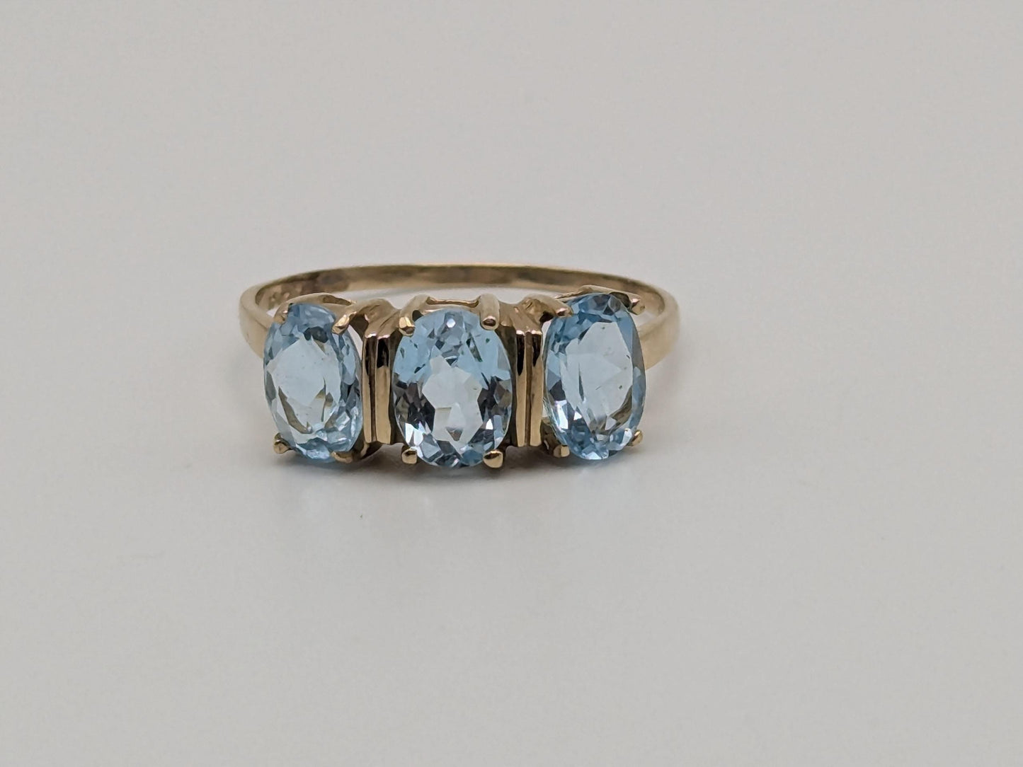 10k Yellow Gold Triple Stone Blue Topaz Cocktail Ring
